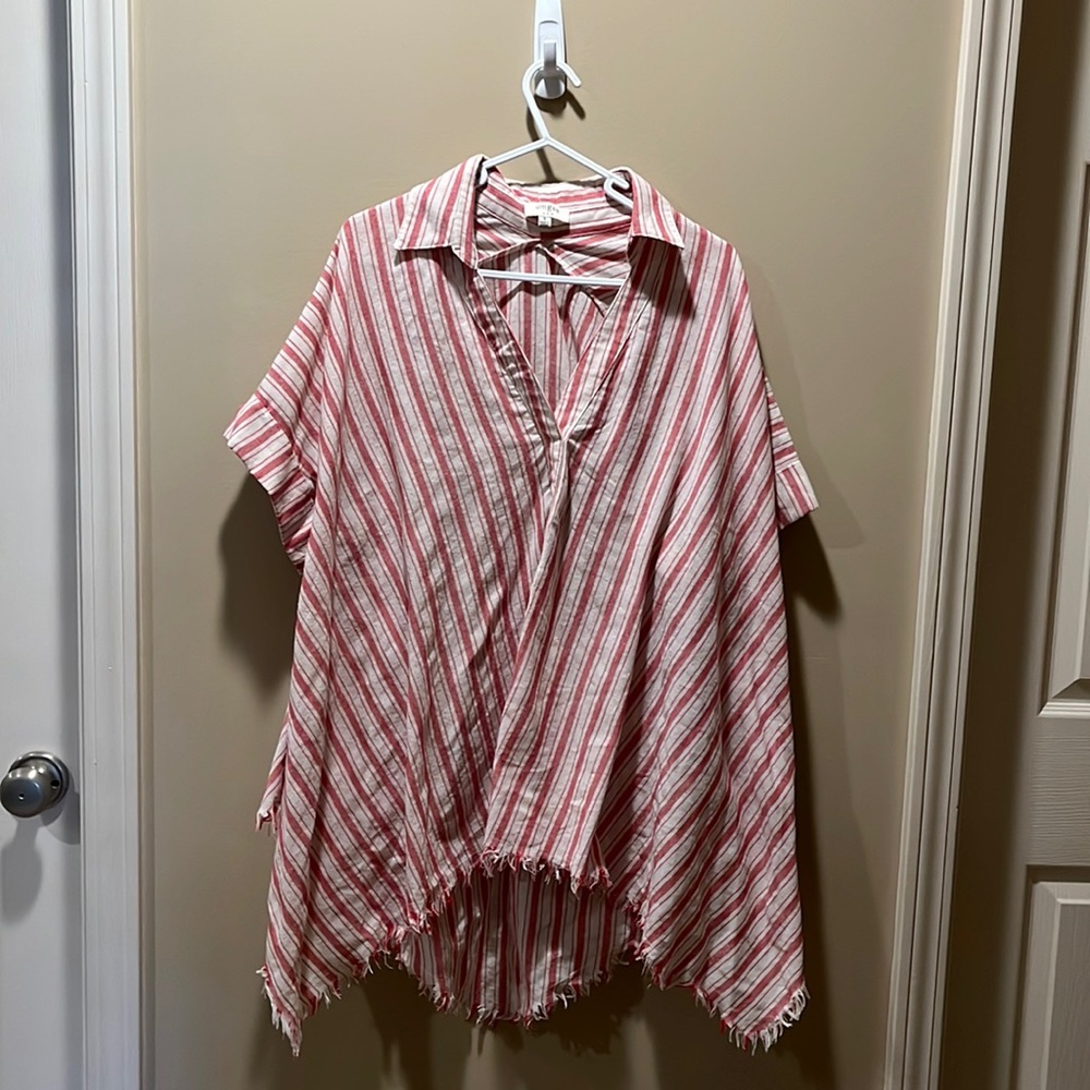 Umgee Pink and white striped poncho-style summer shirt